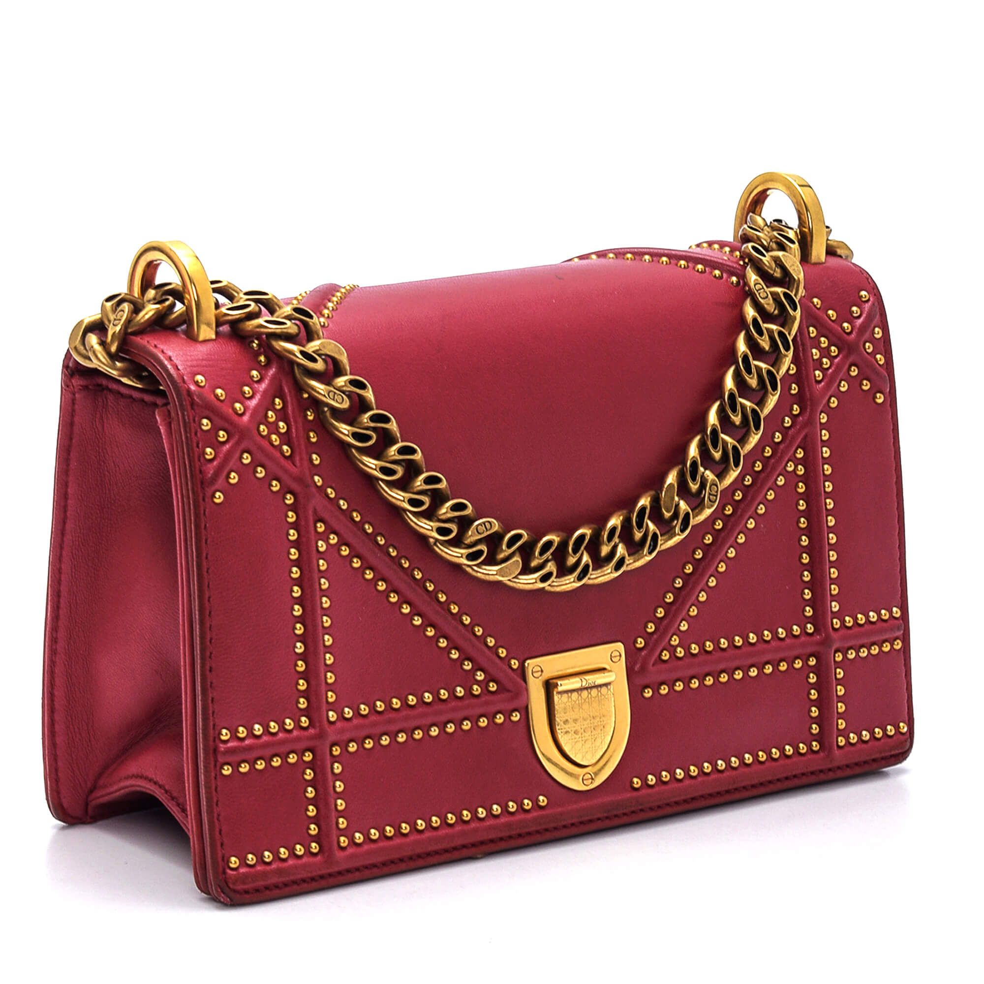 Christian Dior - Burgundy Calfskin Studded Diorama Flap Bag